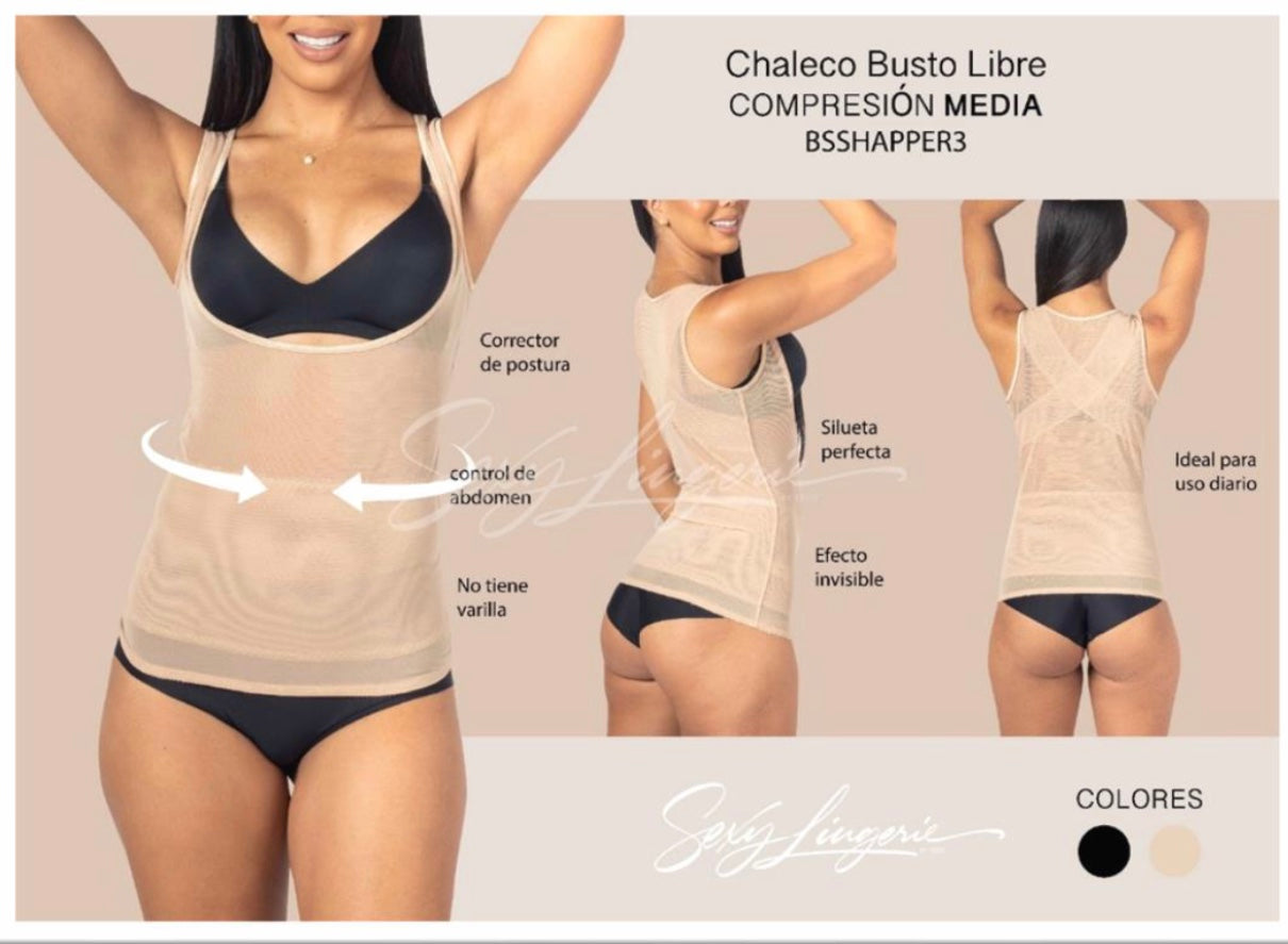 Sexy Columbian Fajas Vest Free Bust Plus Smart Compression Shape Contouring Fabric