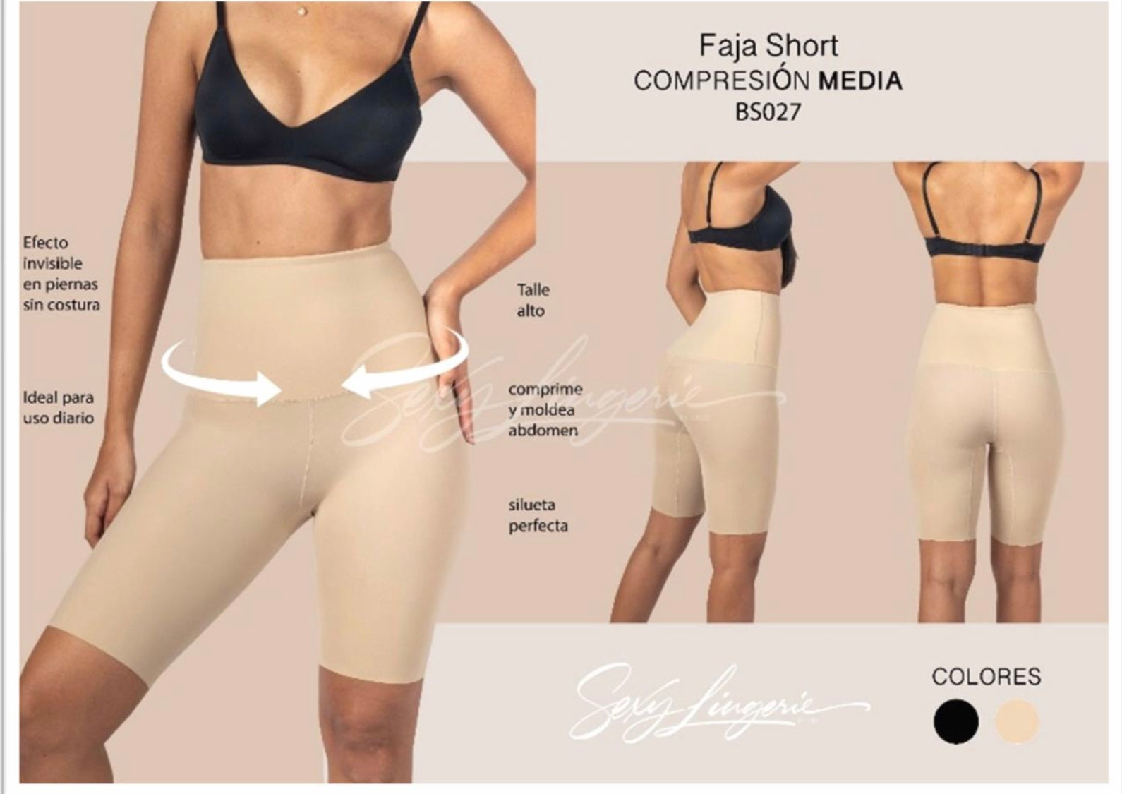 Sexy Columbian Pant Faja Short with High Waist Smart Compression Shape Contouring Fabric
