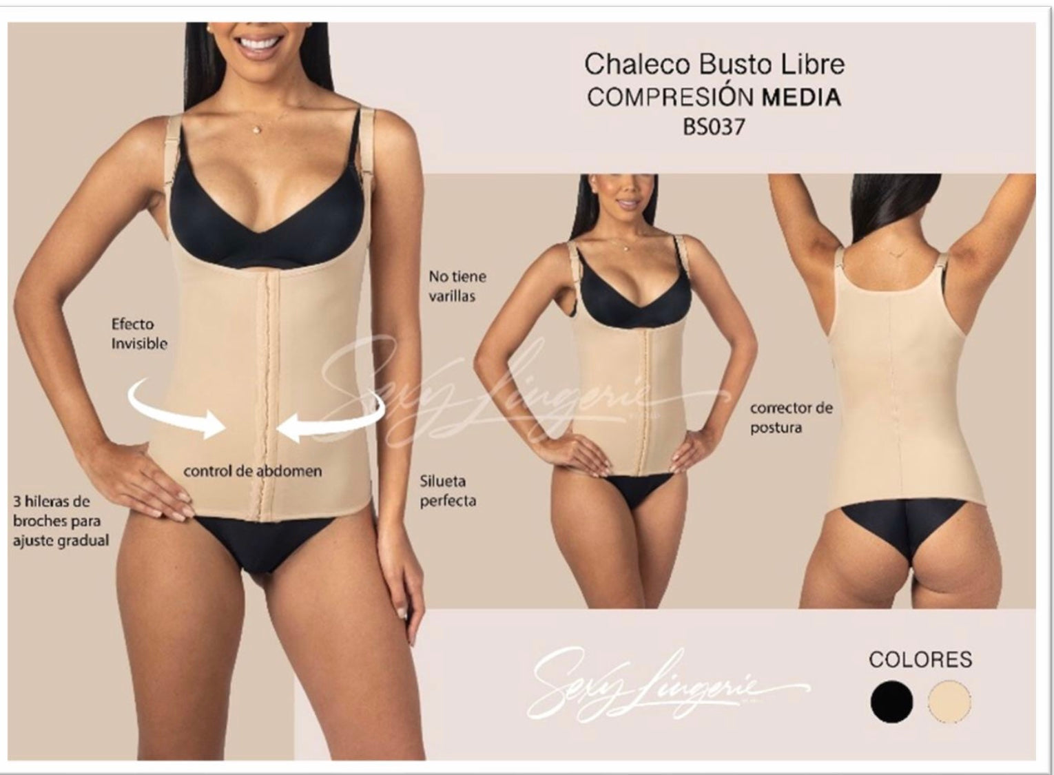 Sexy Columbian Free Bust Vest Faja with Compression Shape Contouring Fabric